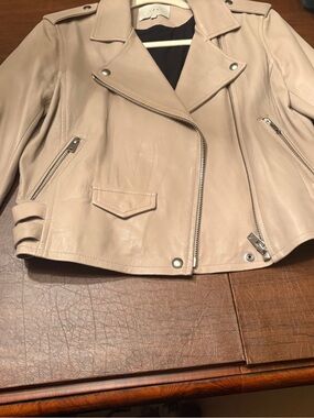 IRO Asheville leather jacket in a khaki color. Size 42